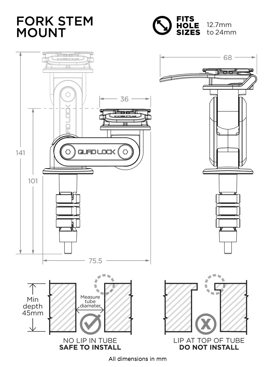 Крепление в рулевой вал мотоцикла Quad Lock® Motorcycle Fork Stem Mount
