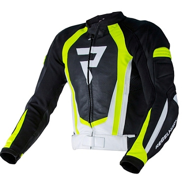 Мотокуртка кожаная Rebelhorn PistonII PRO черный/белый/флуо/желтый - магазин Motostyles