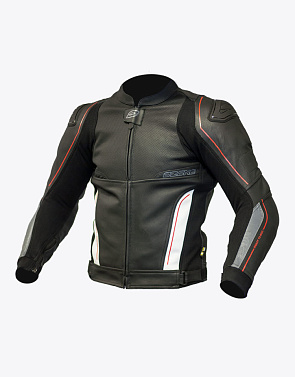 Мотокуртка кожаная Ozone Volt черный белый - магазин Motostyles