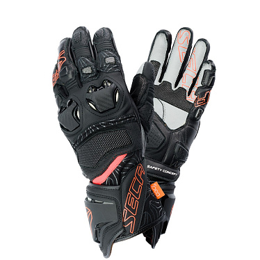 Мотоперчатки кожаные Seca Ukemi Pro черный/флуо красный - магазин Motostyles